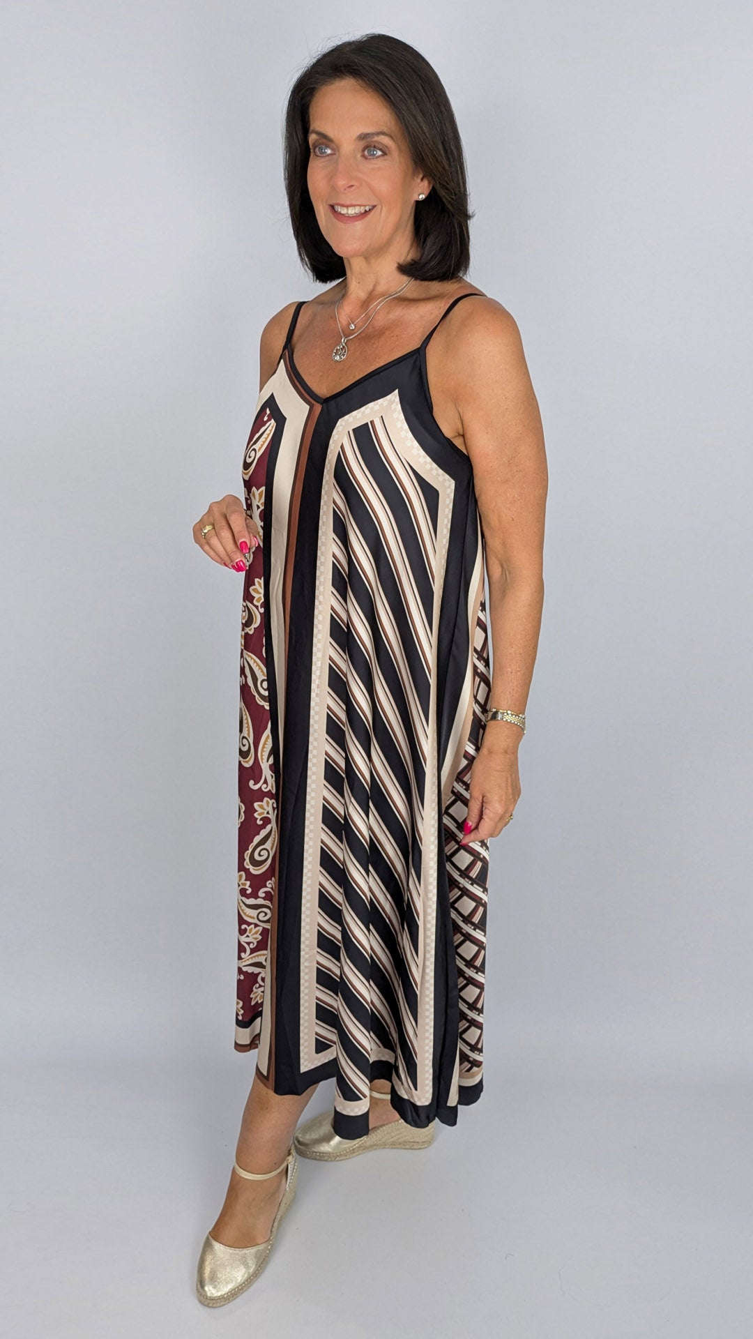 Reversible multi-print strappy satin dress | 3 Colours