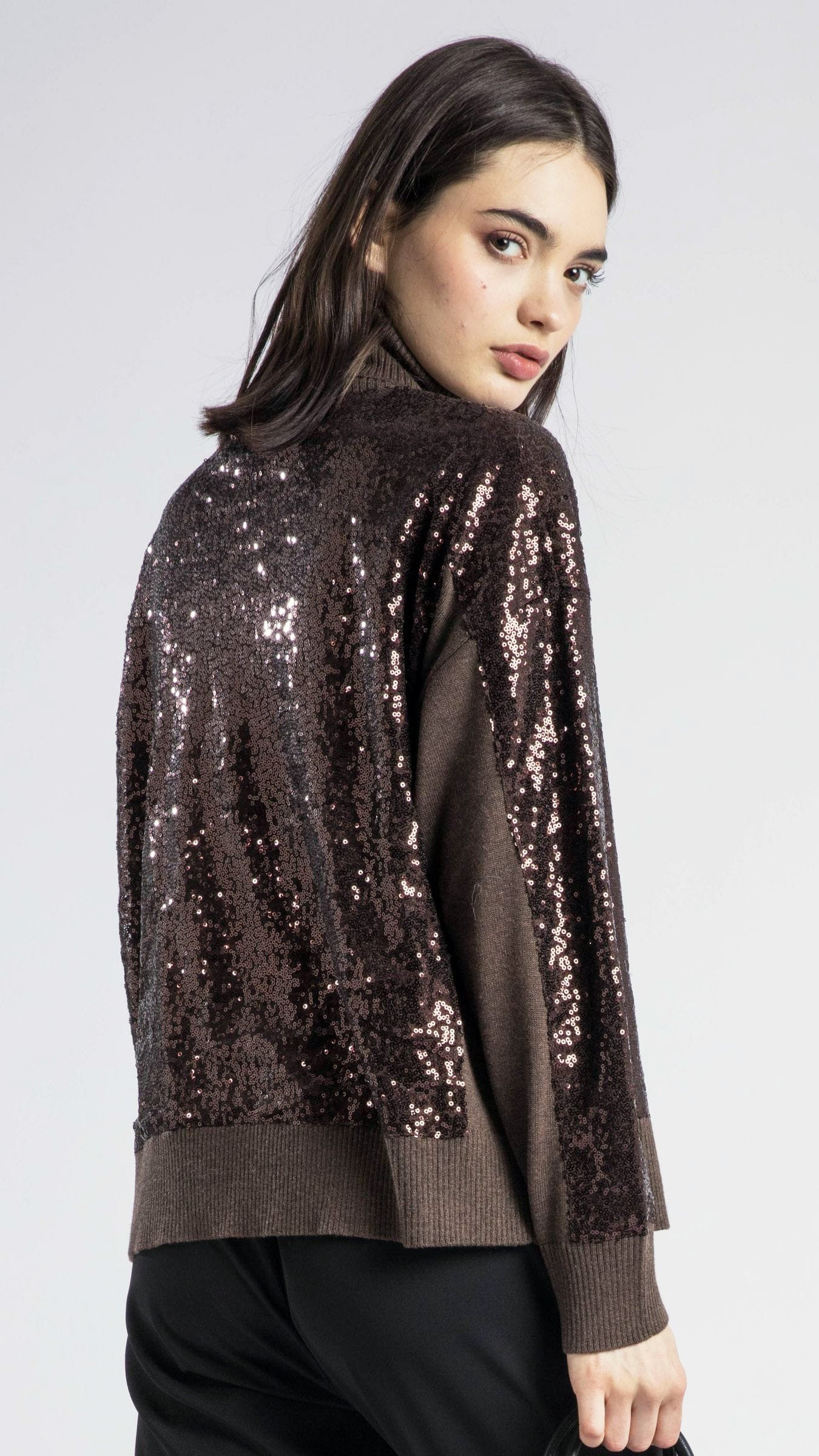 Hailey sequin turtleneck jumper | Rich brown | by Religion