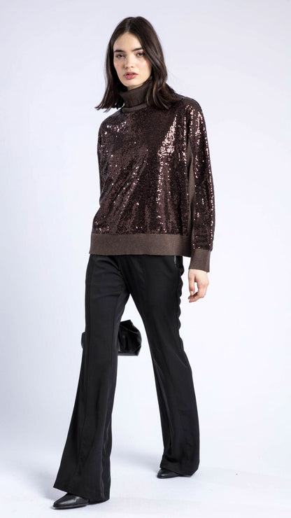 Hailey sequin turtleneck jumper | Rich brown | by Religion