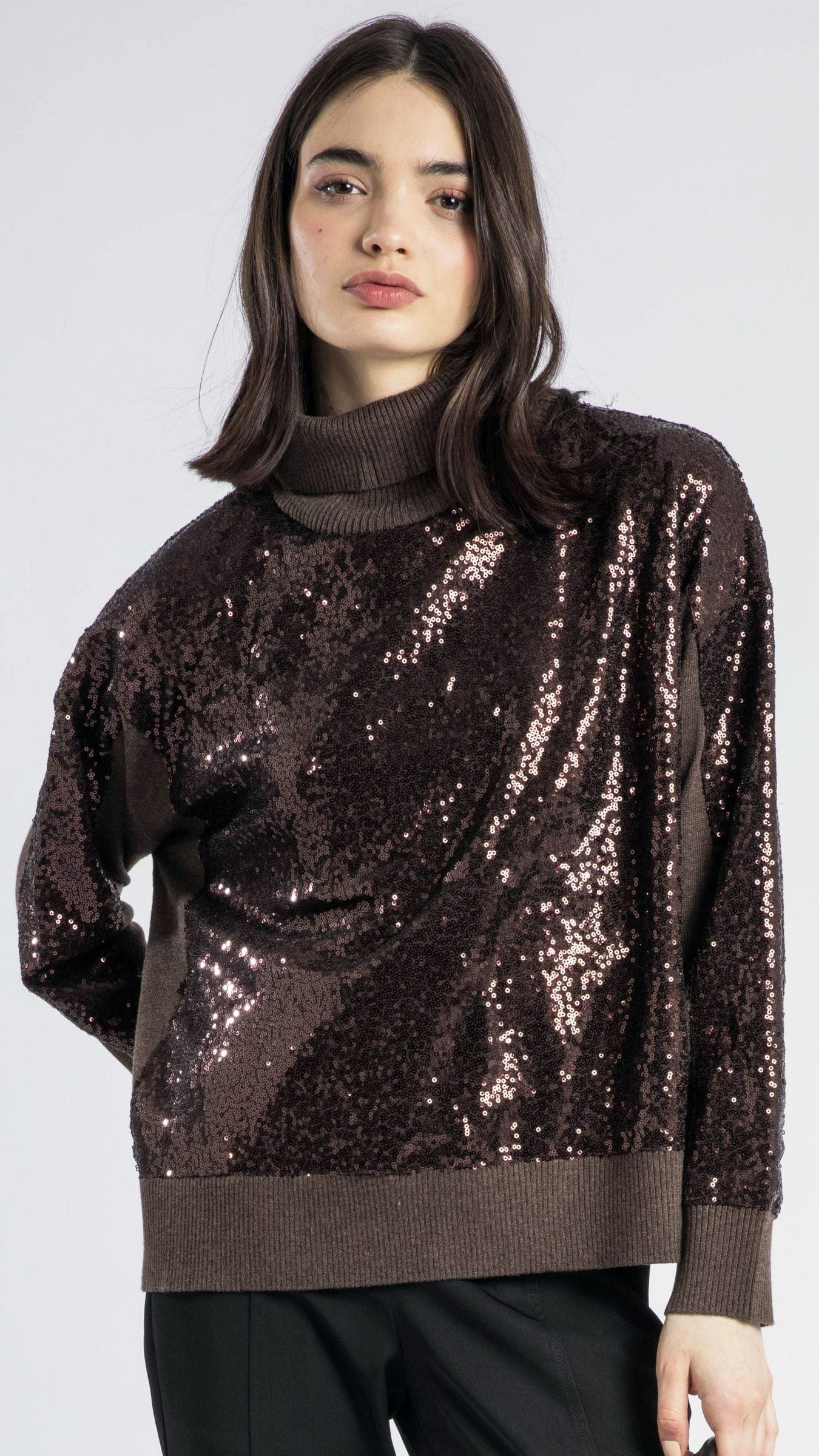 Hailey sequin turtleneck jumper | Rich brown | by Religion