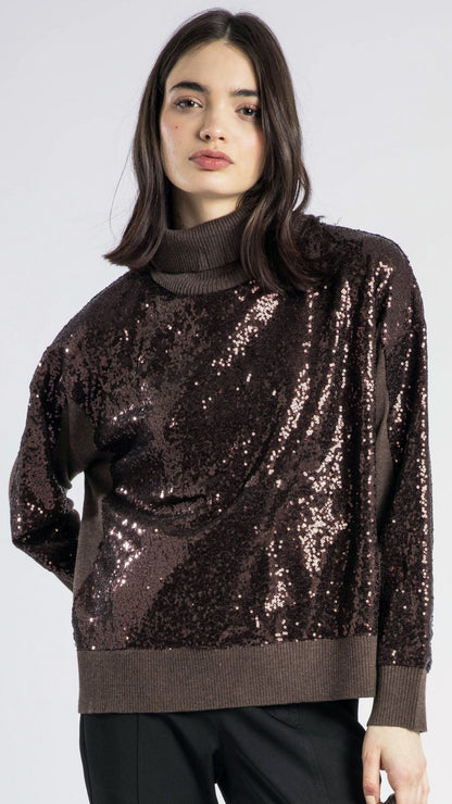 Hailey sequin turtleneck jumper | Rich brown | by Religion