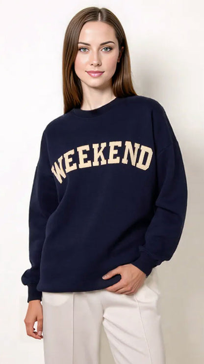 Crew neck "Weekend" fleece lined sweatshirt | 3 Colours | 2 Sizes | last 1