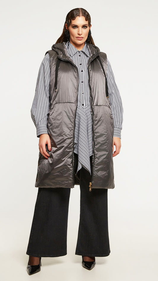 Zip-through button-side gilet by Mat | Silver
