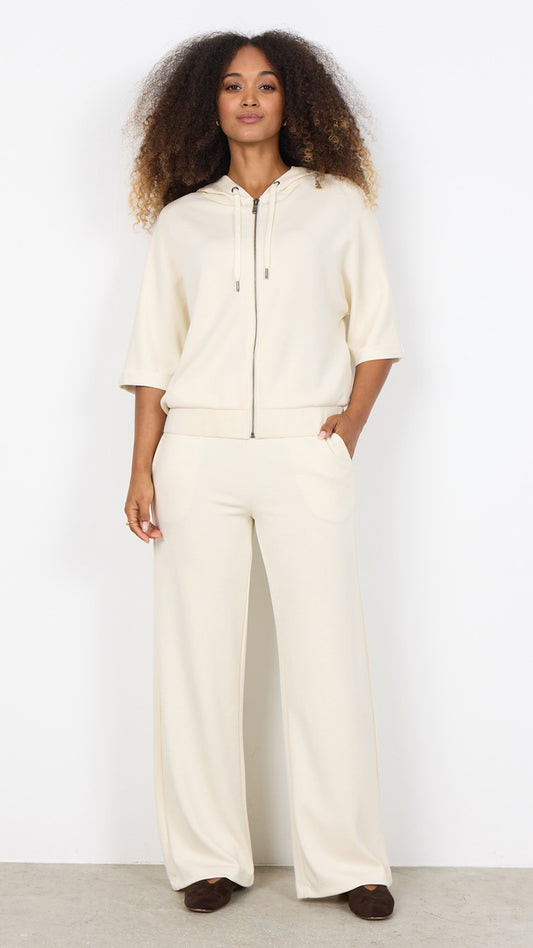 Premium soft cropped sleeve zip-through hoodie | Cream | by Soya Concept