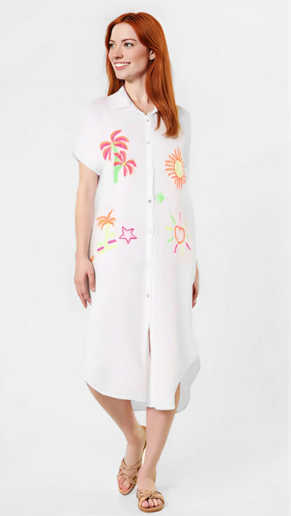 Neon embroidered buttonthrough collar dress | 5 Colours