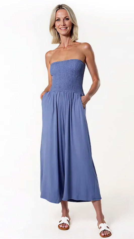 Jersey bandeau wide-leg jumpsuit | 4 Colours | new! Denim Blue