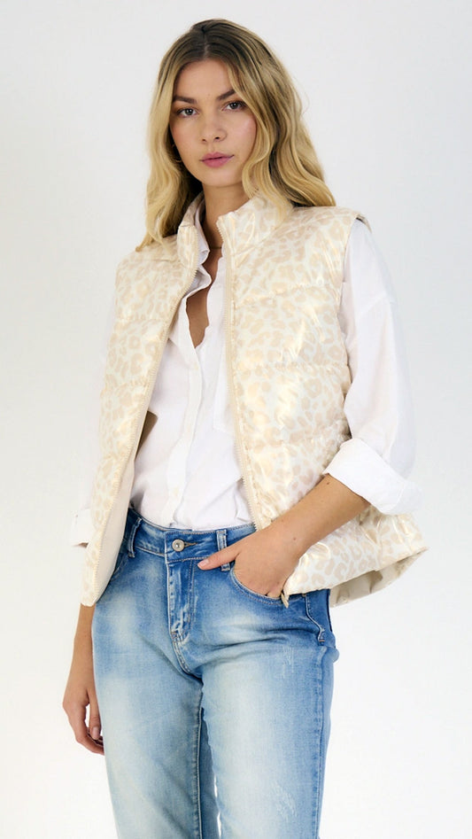 Reversible Showerproof Gilet | Pale Gold Leopard/Beige