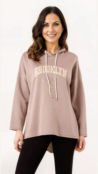 Neoprene-mix hooded "Brooklyn NY" sweatshirt (4 Colours)