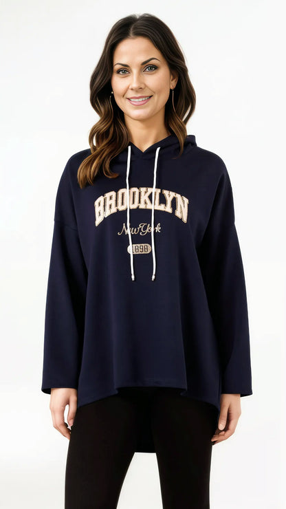 Neoprene-mix hooded "Brooklyn NY" sweatshirt (4 Colours)