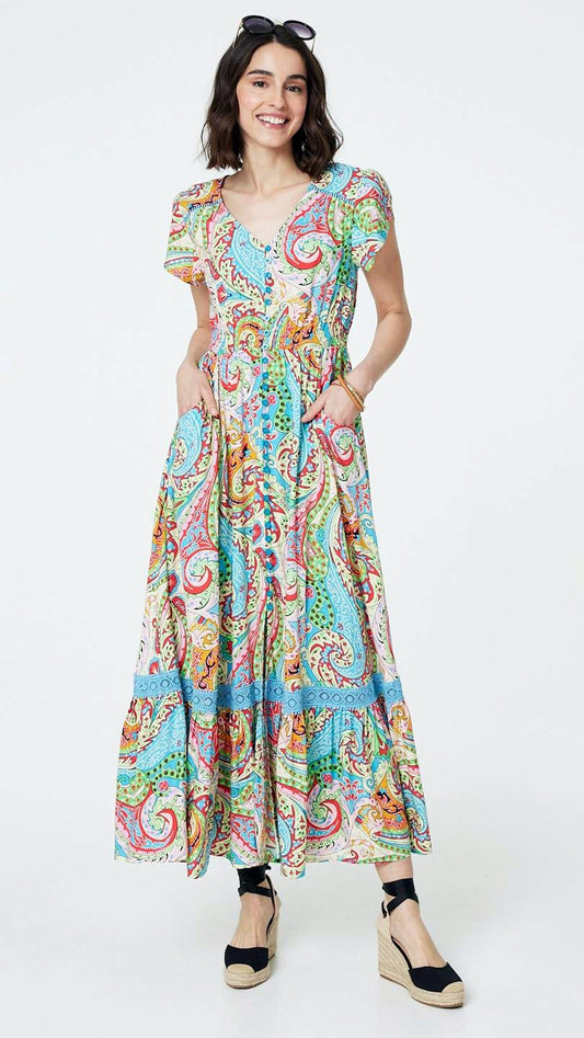 Lace detail print maxi dress