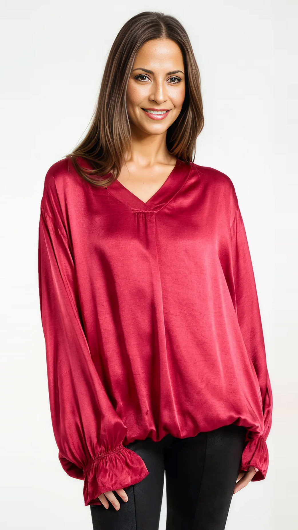 Satin v-neck bouse w. bell sleeve (4 Colours) - more coming Friday!