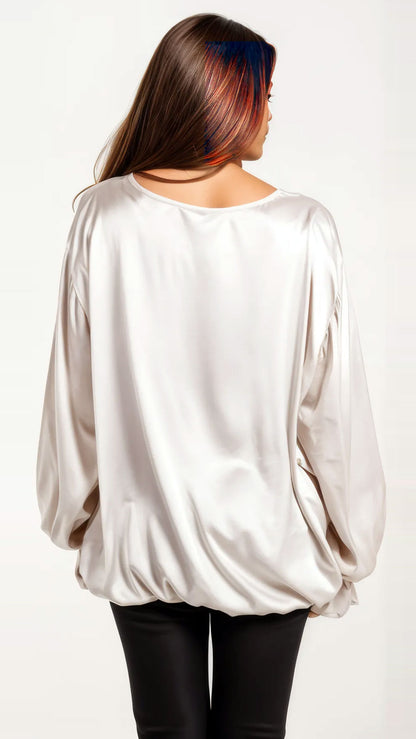 Satin v-neck bouse w. bell sleeve (4 Colours) - more coming Friday!