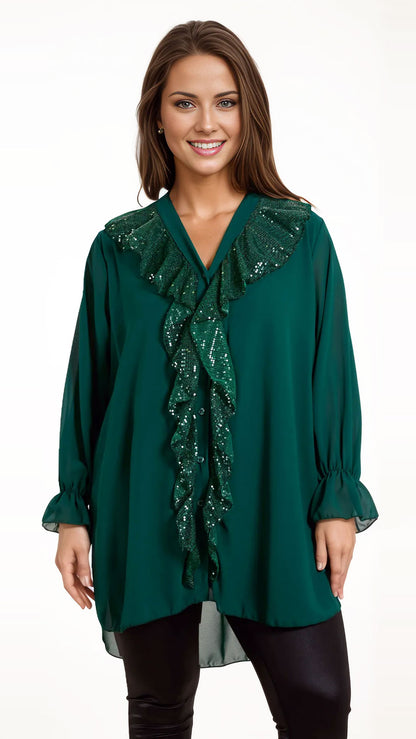 Sequin ruffle-front shirt (3 Colours)