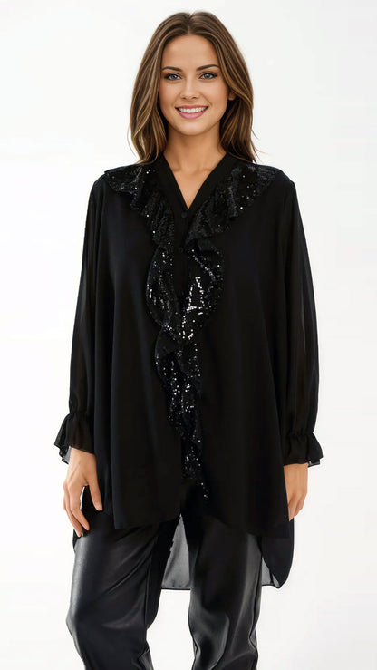 Sequin ruffle-front shirt (3 Colours)