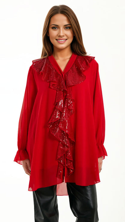 Sequin ruffle-front shirt (3 Colours)