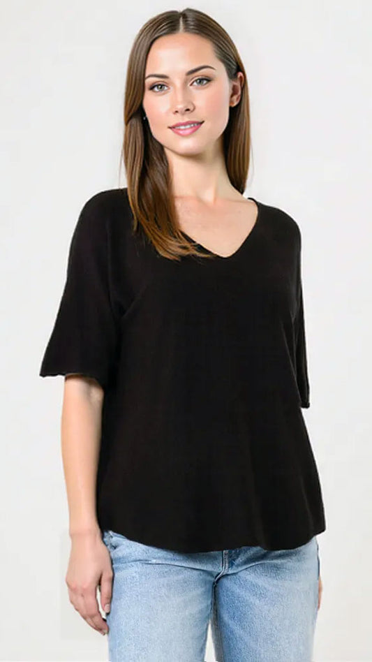 V neck short-sleeve jumper | Black