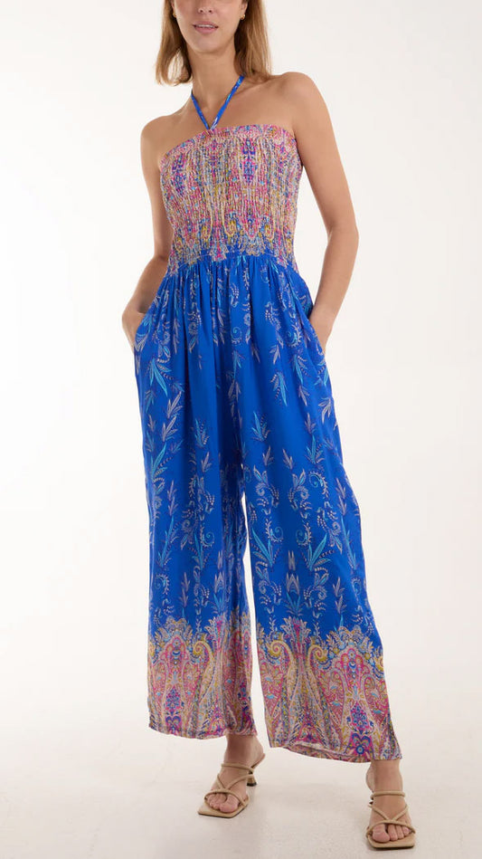 Bandeau floral print shirred jumpsuit (3 Colours)