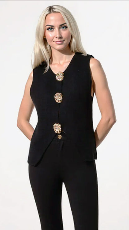 Gold brooch knitted waistcoat | 5 Colours