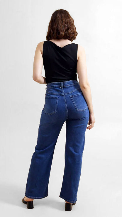 Wide leg stretch denim jeans