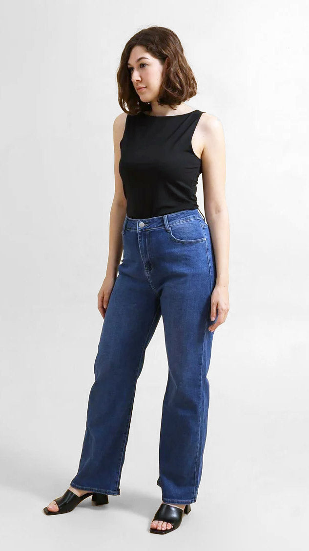 Wide leg stretch denim jeans